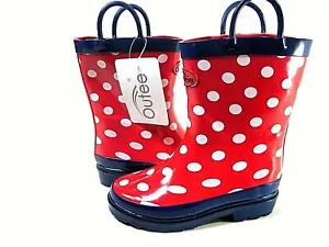 Outee Girl's Red Polka Dot Waterproof Boots,Toddler Size 10,Medium - Picture 1 of 7