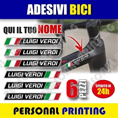 PERSONAL GRAPHICS 6 adesivi NOME COGNOME personalizzato BICICLETTA BIKE BICI CORSA MTB FLAG ITALIA
