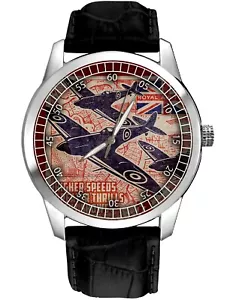 SPITFIRE BATTLE OF BRITAIN RAF RACING POSTER SOLID BRASS COLLECTIBLE WRIST WATCH - Picture 1 of 2
