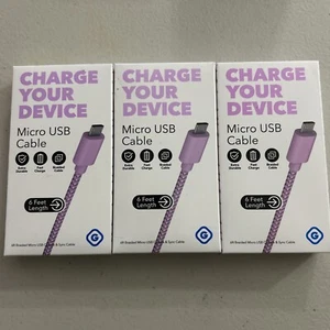 Charge Your Device Micro USB Cable Extra Durable Braided Cable 6ft Lot Of 3 - Picture 1 of 4