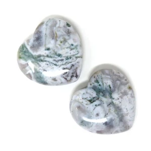 Set of 2 Moss Agate Stone Hearts (#808) - 35mm or 1.37" - Decorative Matching - Picture 1 of 5
