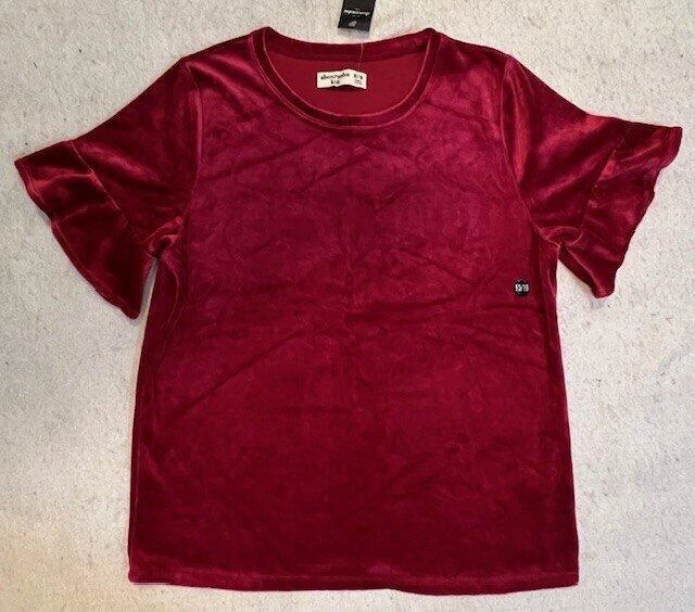 NUEVO CON ETIQUETAS Camisa Top Abercrombie Niños Niñas Terciopelo Borgoña Manga Volantes 15 16 Años Foto 1 de 1