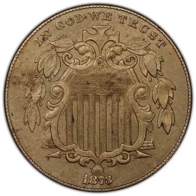 1873 DDO 5c ICG AU 58 DETALLES FS-103 ~ ESCUDO PRINCIPAL NÍQUEL DOBLE MATRIZ ANVERSO Foto 1 de 4