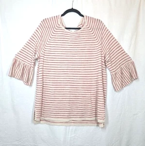 Maglione tunica J Jill donna taglia XL crop misto lino maglia boxy righe Lagenlook - Foto 1 di 11