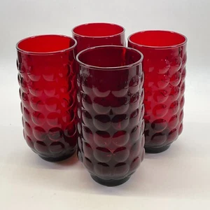 Anchor Hocking Bubble Ruby Red Lemonade Ice Tea Glasses 5 3/4" - Set of 4 - Picture 1 of 3