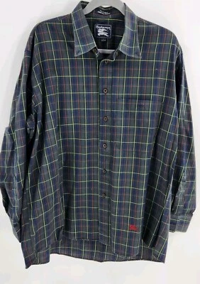 Burberry's Mens Size Large Plaid Dress Shirt Long Sleeve Blue Green Vintage  - Image 1 of 4