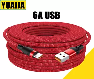 6A 5M USB A to USB-C Type C Plug Red Braided Data & Charge Cable 5 Meters 5m usb - Picture 1 of 9