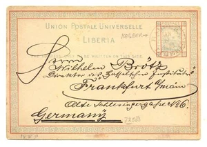 LIBERIA 1889 PS CARD TO GERMANY PM=HARBER LIBERIA= F/VF  - Picture 1 of 2