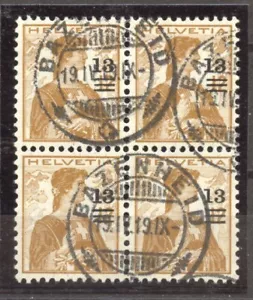 Suiza, 1915 Sobreimpresión 13 en 12 Zumstein 133 Bloque de 4 usado, excelente - Imagen 1 de 1