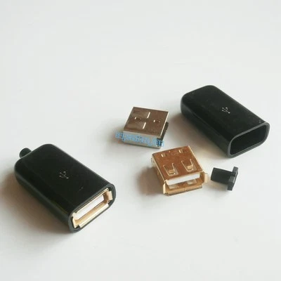 5X USB 2.0 Type-A Plug 4-Pin Female Solder Connector Black Cover 4-Piece Golden - Image 1 of 4