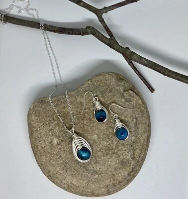 绿松石染色老虎眼饰套装;老虎眼首饰;和谐之石 — 第 1/4 张图片