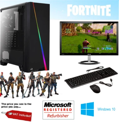 Fast Core i5 Gaming PC + Monitor Bundle 8GB RAM 1TB HDD Fortnite Computer