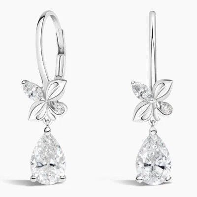 IGI Certified 2.25TCW Pear Lab Grown Diamond Unique Wedding Drop Dangle Earrings - Image 1 of 3