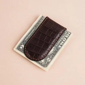 Brown Alligator Leather Money Clip - Picture 1 of 5