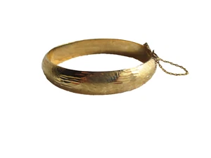 Vintage 925 Sterling Silver Gold Plated Embossed Bangle Bracelet - Picture 1 of 8