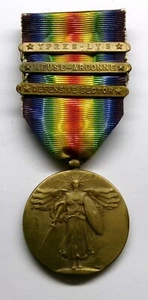 Medalla de la Victoria de la Primera Guerra Mundial de colección también 3 barras de batalla YPRES-LYS - Imagen 1 de 2