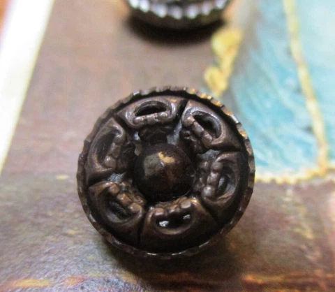 Set of  4~ Antique  Vintage 3/8" French Metal Victorian mirror back Buttons NOS Cover