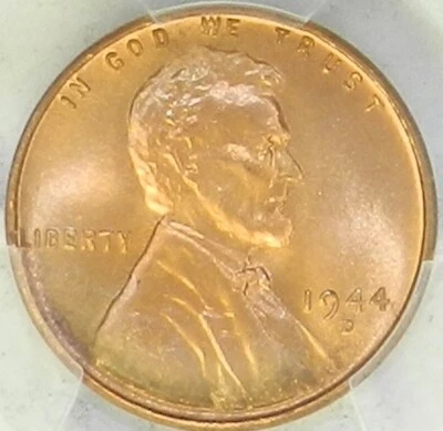 1944 D Lincoln Cent MS67 RD PCGS BU Unc Red Wheat Penny NGC Registry [787] - Image 1 of 4