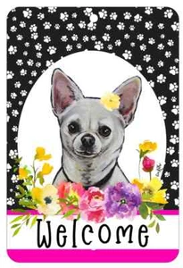Chihuahua White Aluminum Indoor/Outdoor Paw Prints Welcome Sign - Picture 1 of 1