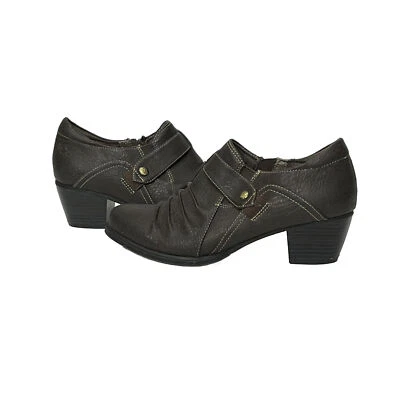 Natural Soul Ankle Boots Brown Faux Leather Pleated Heel Zip Women Size 6 M - Image 1 of 4