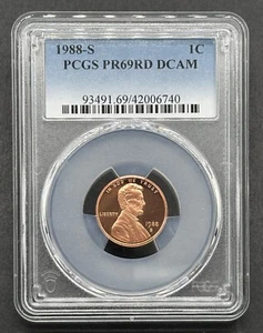 Atemberaubende amerikanische 1988-S 1C bewertet Lincoln Cent Polierte Platte Münze PCGS PR69RD DCAM - Bild 1 von 2