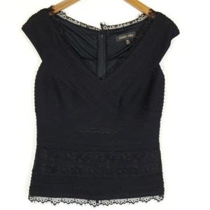 Tadashi Shoji Black Lace Trim Cross Front Top - Picture 1 of 8
