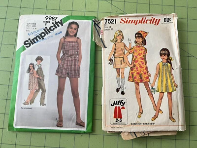 Lot Of 2~Vintage Simplicity 9987 & 7521~Girls A-line Dress Jumper~Sizes 7-8 & 14 - Image 1 of 4