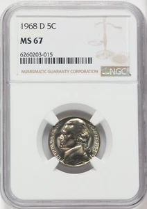 1968-D Jefferson Nickel 5c - NGC MS67 - RARE IN THIS GRADE!!! - Picture 1 of 5
