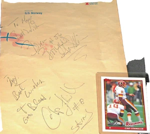 Washington Redskin's Chip Lohmiller #8 & Brian Bonner #56 autographs Chip's card - Picture 1 of 8