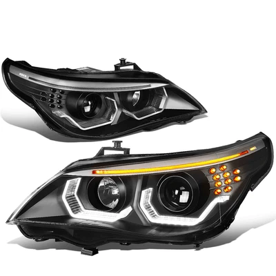For 2004-2007 BMW 525i 530i E60 LED Halo+Turn Signal Projector Headlight Lamps - Image 1 of 4