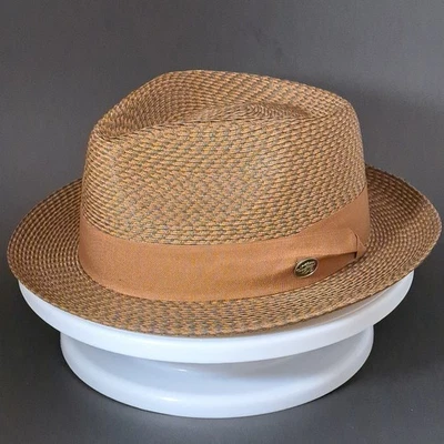 Steven Land Bel-Air Collection Fedora Brown Natural Hemp Weave Size Large Men's - Image 1 of 4
