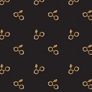 Harry Potter Wizarding World Glasses And Bolts Metallic Cotton Fabric - Picture 1 of 2