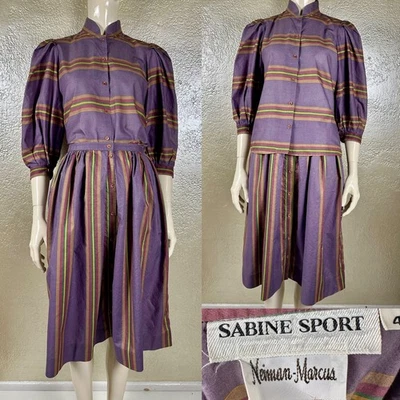 Vintage 1970's SABINE SPORT NEIMAN MARCUS Purple Two Piece Blouse Skirt Set - Image 1 of 4