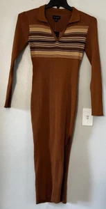 Sag was? Gestreiftes Pulloverkleid Kragen gerippt figurbetont Retro Gr. XL Neu mit Etikett - Bild 1 von 13