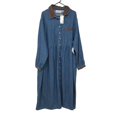 Anna Maxwell Denim Maxi Shirt Dress 3X Corduroy Collar Western Cottagecore - Image 1 of 4