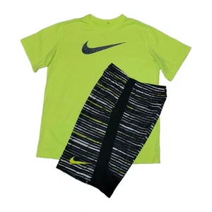 Nike Dri-fit Youth XL Center Swoosh Tee & Athletic Shorts Set Black/Yellow - Picture 1 of 9