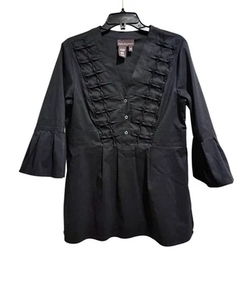 Dana  Buchman  Women’s Braid Detailed Ruched Front Bell Sleeve Blouse Sz M - Image 1 of 4