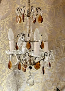 REF 112 / Lustre Petit Modèle Pampilles Couleurs 1 Lumière/ REFAIT A NEUF - Foto 1 di 10