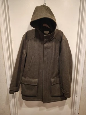 J. Chaqueta de gabardina de granero con capucha mezcla de lana oliva Crew para hombre forro acolchado L Foto 1 de 4