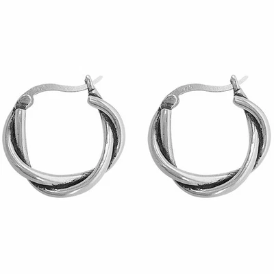 Argento Sterling Ossidato Massiccio 19mm Cerchietto Twist Nodo Creole Orecchini - Immagine 1 di 4