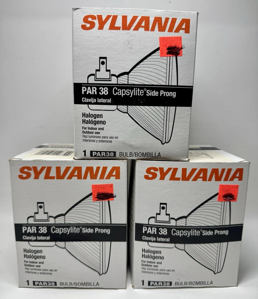 Sylvania PAR38 90W Flood Bulbs Side Prong 120V Capsylite New In Box - Image 1 of 4