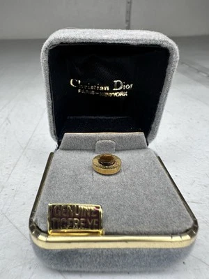 NOS 1960s Christian Dior Tie Tack Tiger Eye Gold Tone Boxed Mad Men Accessory - Image 1 of 4
