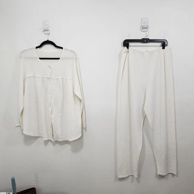 Conjunto de pijama de algodón tejido Shadowline vintage térmico Longjohns blanco talla grande 1X Foto 1 de 4