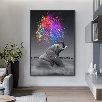 Pôster moderno de lona animal elefante pintura de tela colorida arte de parede em tela - Imagem 1 de 4