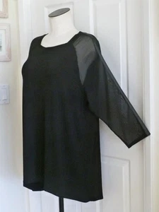 Jersey Elaine Kim Negro Rayón ~ Túnica Seda Chifón Raglán Slv Cuero Borde XL $395 - Imagen 1 de 11
