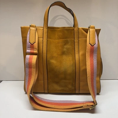 Bolso de mano/trabajo Fossil para mujer amarillo mostaza, correa para el hombro a rayas cuero gamuza Foto 1 de 4