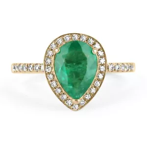 1,65tcw Tränentropfen natürlicher Smaragd & Diamant Halo Verlobungsring 14K - Bild 1 von 11