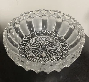 Large Heavy Vintage Glass Serving Bowl W. Crystal-cuts, 9" wide x 3.5" Tall - Picture 1 of 6