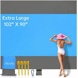 Brand New Beach Picnic Blanket Waterproof Sandproof 102X90 Foldable w Stakes - Picture 1 of 7