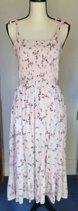Floral Sundress Midi Dress Smocked Pale Pink Prairie Size S ♡Adorable♡ - Picture 1 of 10
